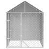 Outdoor Dog Kennel with Roof Silver 6.6'x6.6'x8.2' Galvanized Steel