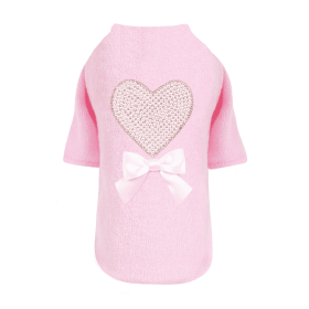 Pearl Heart Dog Sweater (Color: Baby Pink, size: SM)