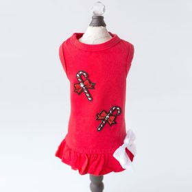 Candy Cane Dog Dress (Color: Red, size: XS)